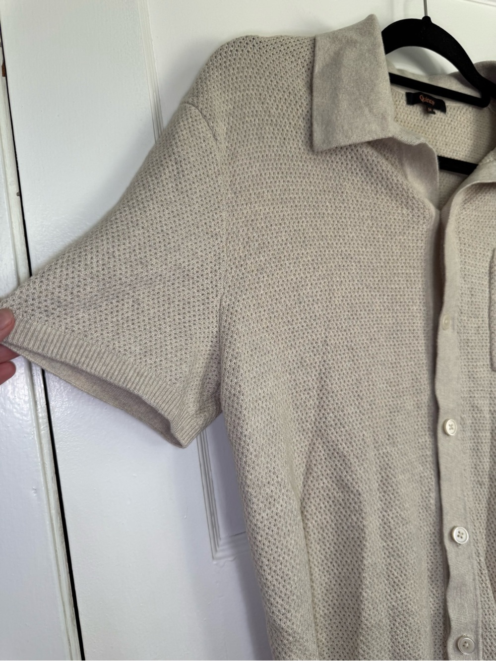 Quince 100% Organic Cotton Mesh Stitch Button-Up Sweater Polo Beige Old Money M - Picture 6 of 14